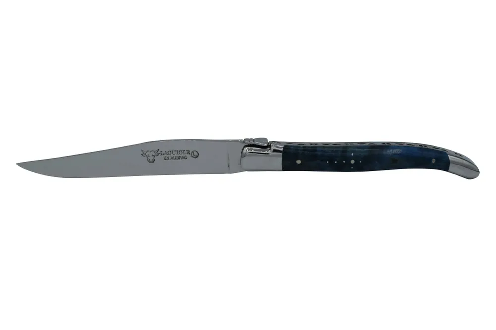 Laguiole en Aubrac Handcrafted 6-Piece Steak Knife Set ñil Poplar Burl Handles, Polished Bolster