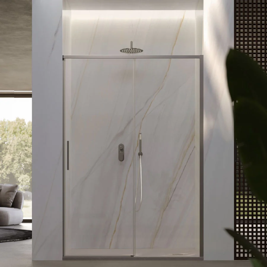 Porta doccia scorrevole per nicchia da 160 cm cristallo da 6 mm con profilo alluminio Cromato lucido versione Destra
