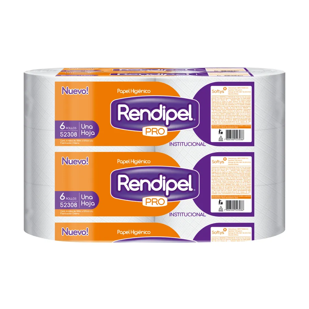 Rendipel Papel Higiénico Industrial 300 Metros x 6 Rollos compatible con Portamachos Estándar