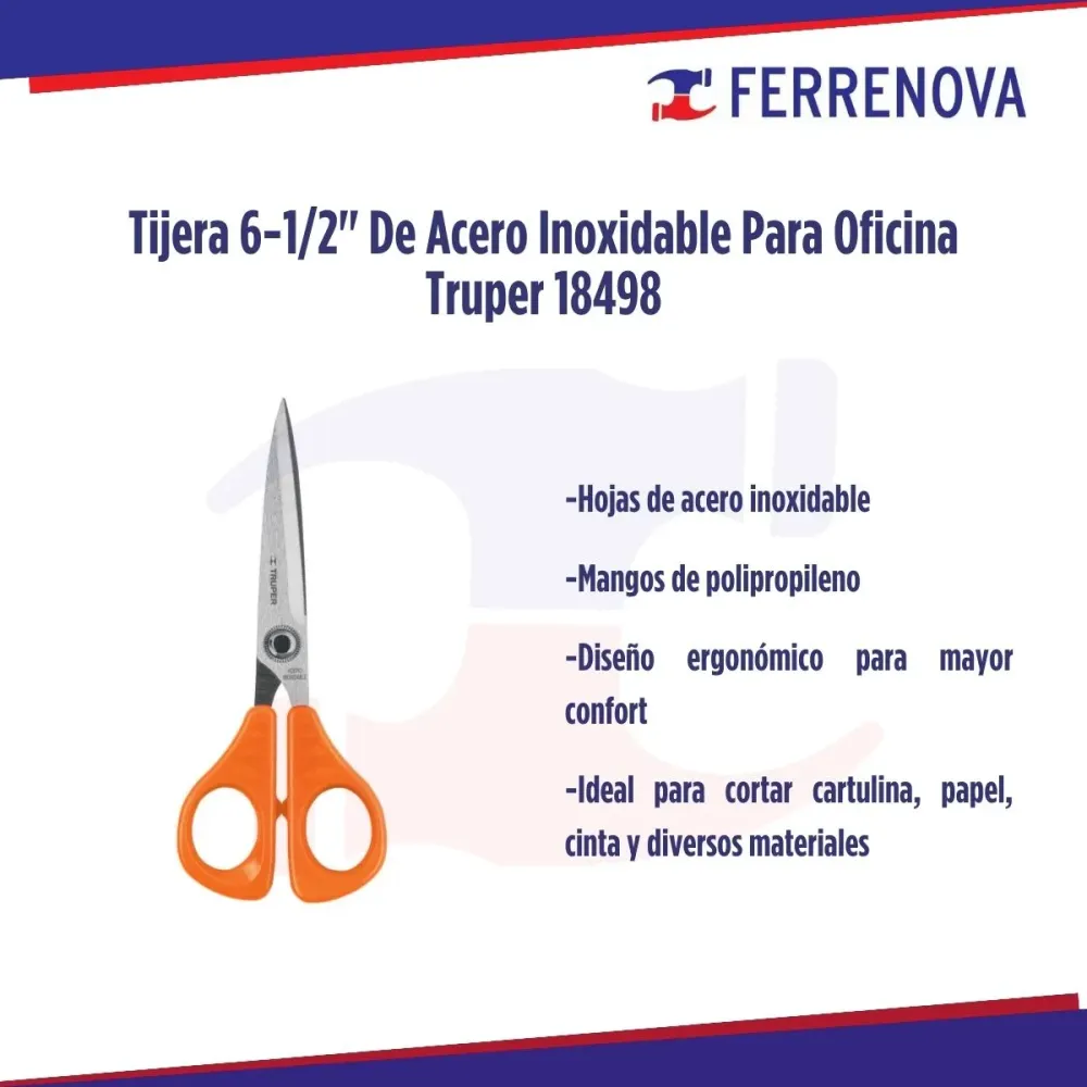 Tijera 6 1/2" de acero inoxidable para oficina truper 18498 con Garantí de 1 ño