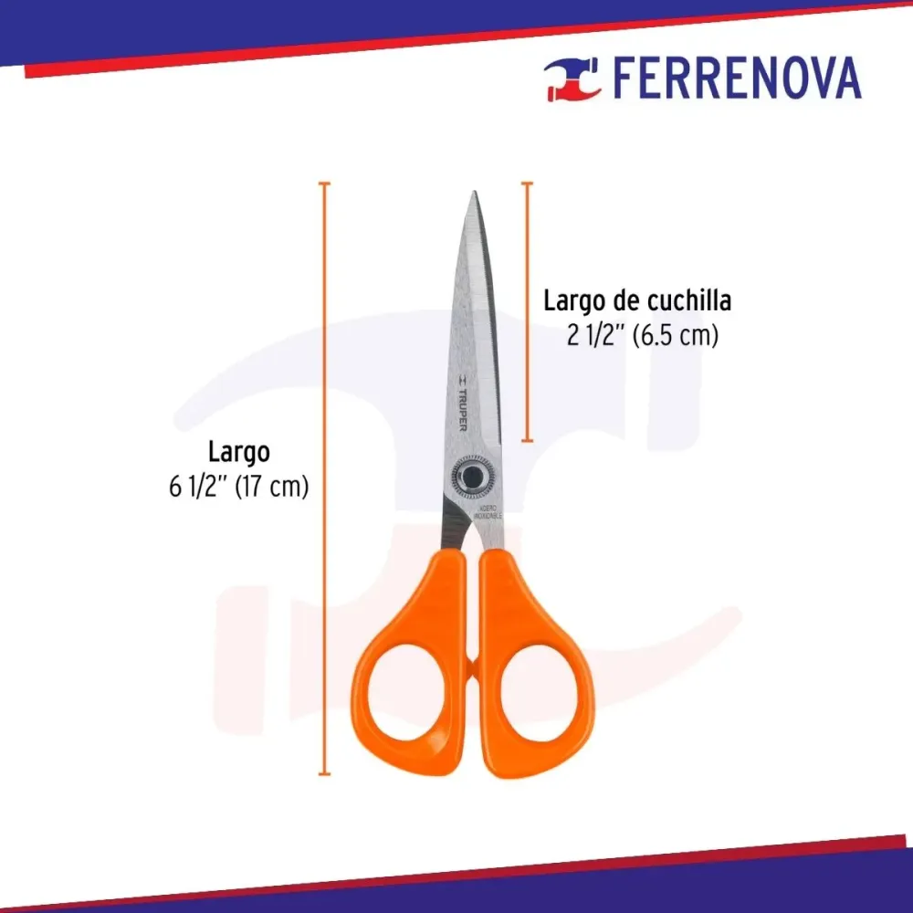 Tijera 6 1/2" de acero inoxidable para oficina truper 18498 con Garantí de 1 ño
