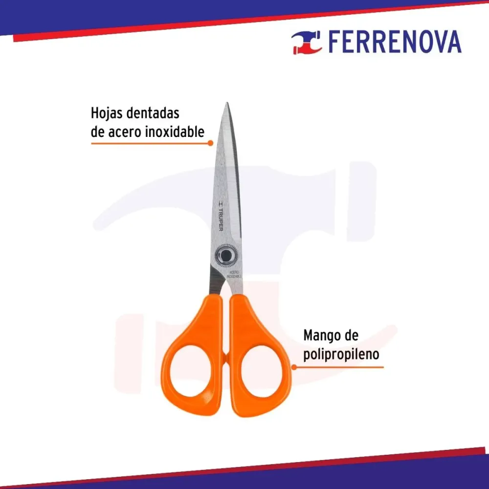 Tijera 6 1/2" de acero inoxidable para oficina truper 18498 con Garantí de 1 ño