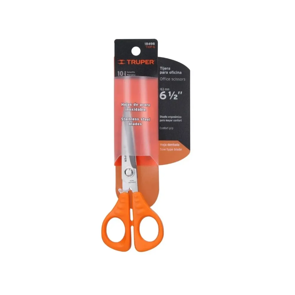 Tijera 6 1/2" de acero inoxidable para oficina truper 18498 con Garantí de 1 ño