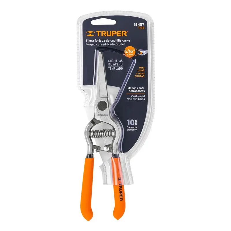 Tijera forjada para poda 8", curva, corte de uva, truper para Roscado en Metales Duros
