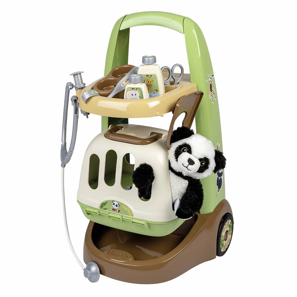 Carrito de Veterinario de Juguete con Panda de peluche y Accesorios Funciona con Pilas AA