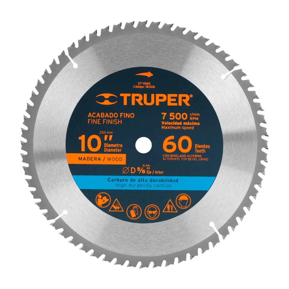 Disco Sierra 10" Para Madera, 60 Dientes Centro 5/8', Truper 18306