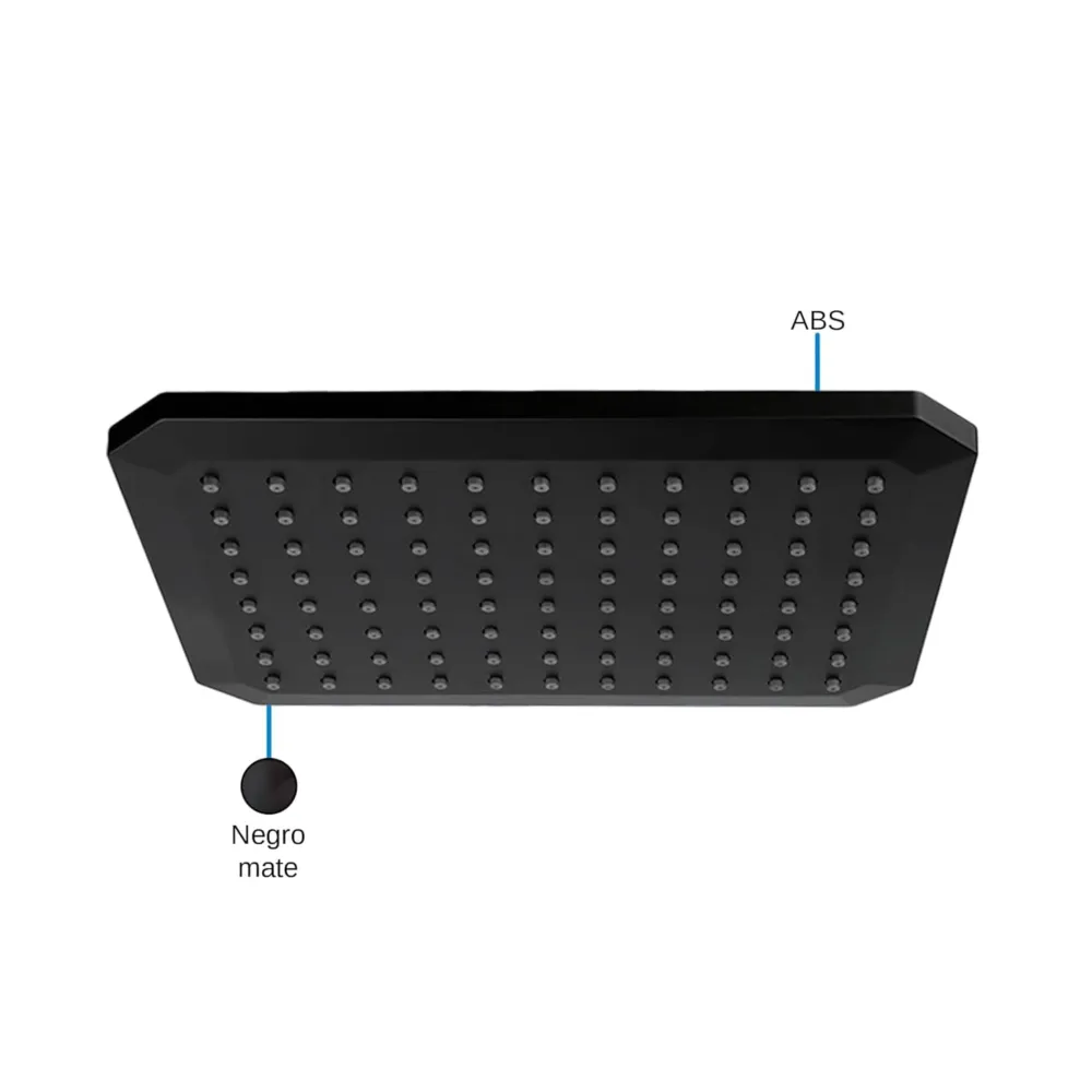 Ducha Rectangular de 10"x8" con tubo de 40CM en Acero Inoxidable y ABS (Negro Mate)