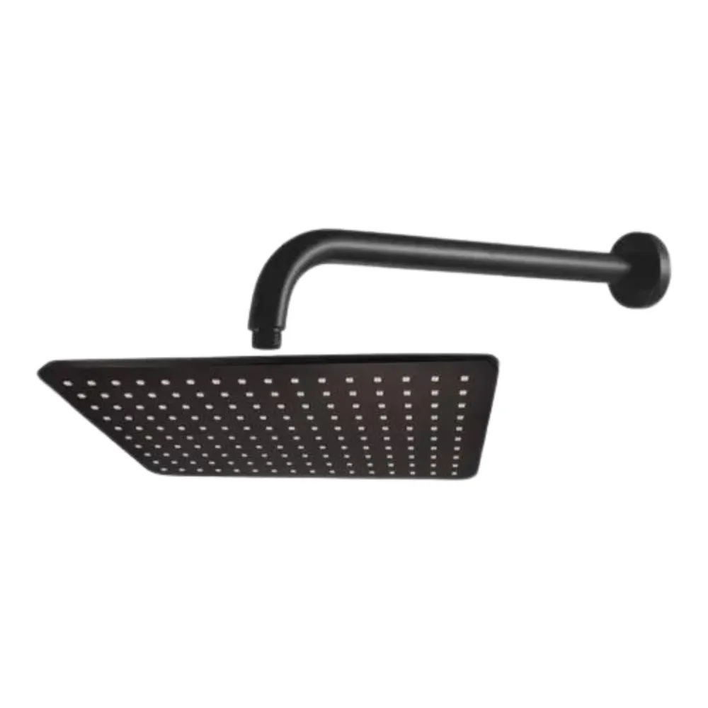 Ducha Rectangular de 10"x8" con tubo de 40CM en Acero Inoxidable y ABS (Negro Mate)
