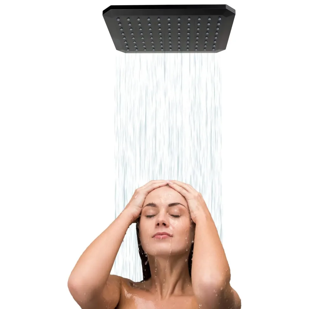 Ducha Rectangular de 10"x8" con tubo de 40CM en Acero Inoxidable y ABS (Negro Mate)