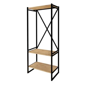 Mueble recibidor de Estilo Industrial con estantes y Barra para Colgar en melamina y Estructura de Acero de medidas 160x66...