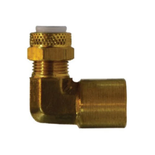 1/2 Inch Tube OD 3/8 Inch FNPTF Aluminum and Copper Tubing 90 deg Elbow Latón 20305