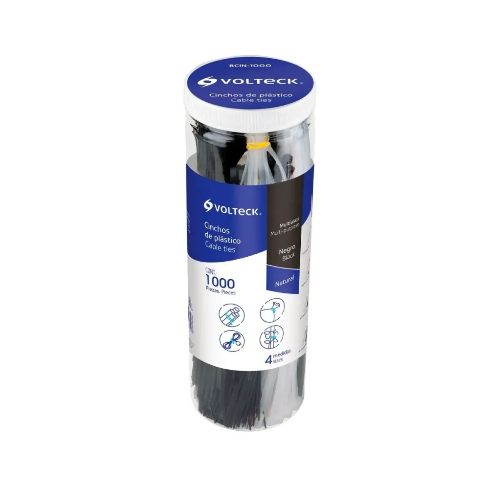Cinchos plásticos negros y naturales bote con 1000 piezas volteck 44016 para Manualidades y DIY
