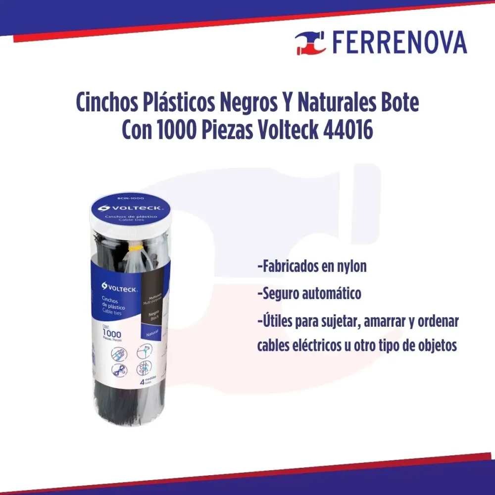Cinchos plásticos negros y naturales bote con 1000 piezas volteck 44016 para Manualidades y DIY