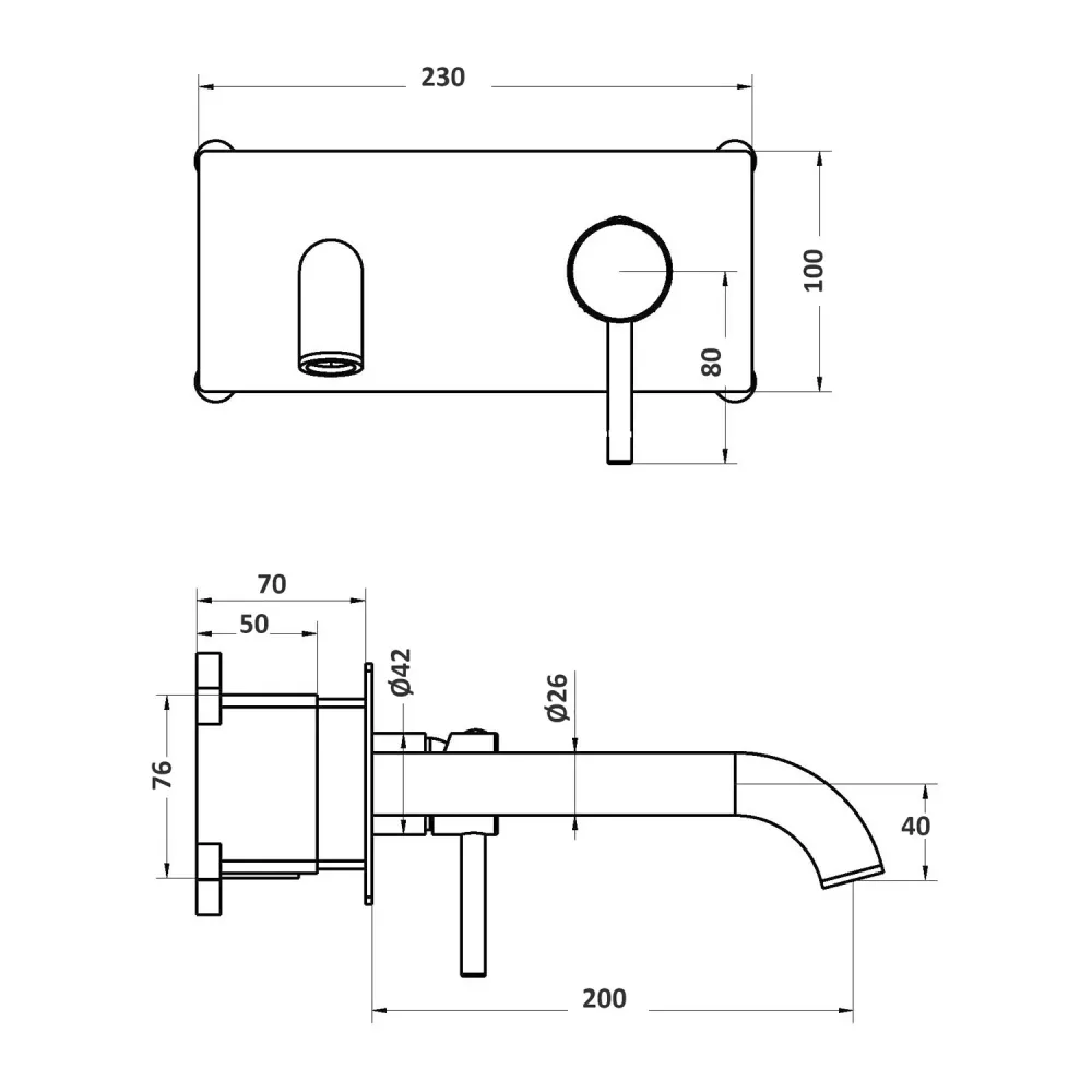 Mezclador lavabo empotrado práctico box serie Moon en latón cromado