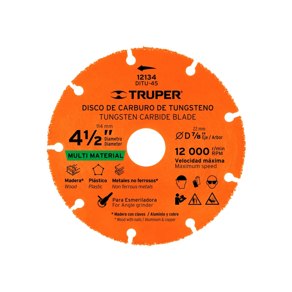 Disco Carburo De Tungsteno 4 -1/2" Multiusos, Truper 12134