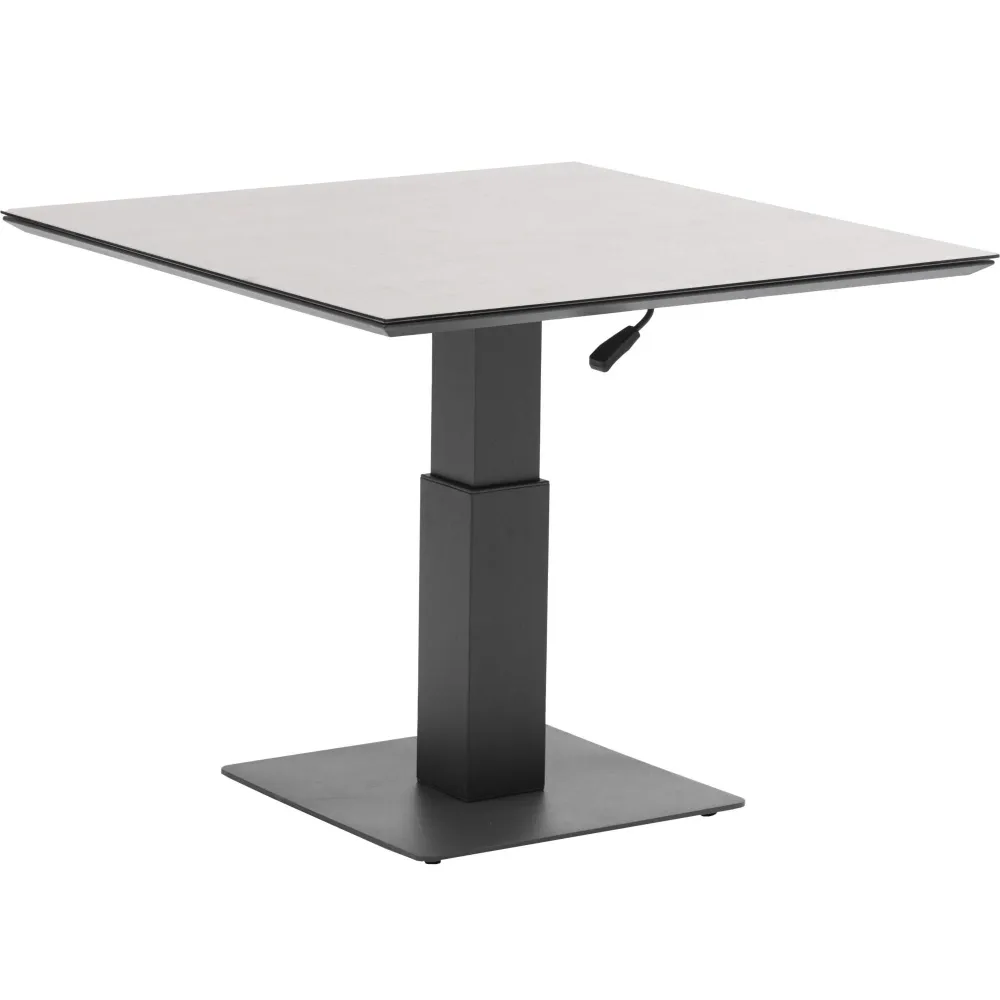 Mesa elevable Isabela 90x90x50/74 aluminio antracita con cristal cerámico gris definido. Heavy Duty