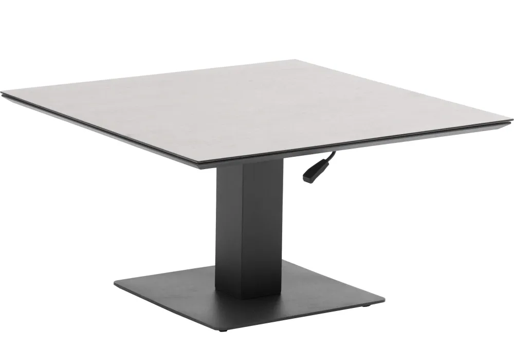 Mesa elevable Isabela 90x90x50/74 aluminio antracita con cristal cerámico gris definido. Heavy Duty
