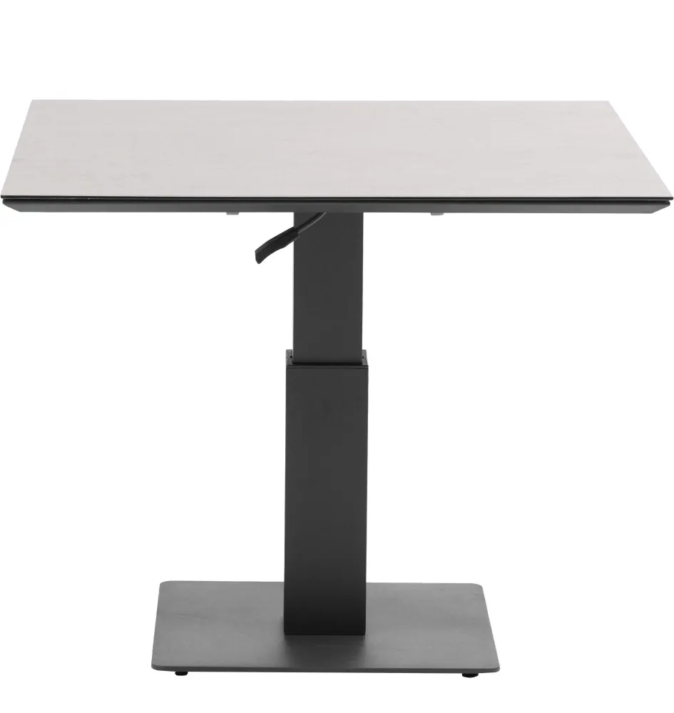 Mesa elevable Isabela 90x90x50/74 aluminio antracita con cristal cerámico gris definido. Heavy Duty