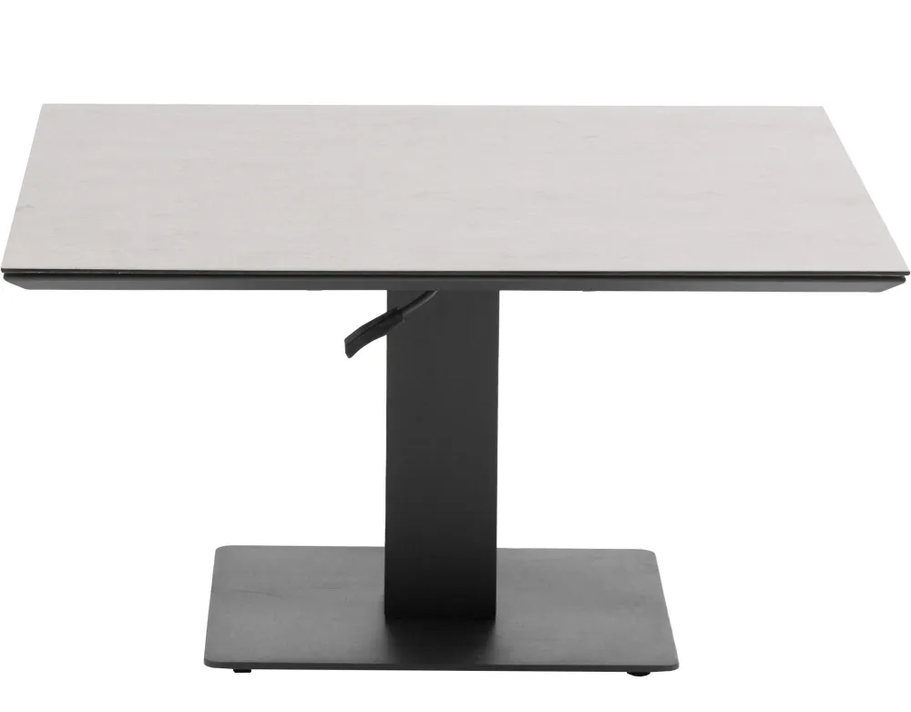 Mesa elevable Isabela 90x90x50/74 aluminio antracita con cristal cerámico gris definido. Heavy Duty