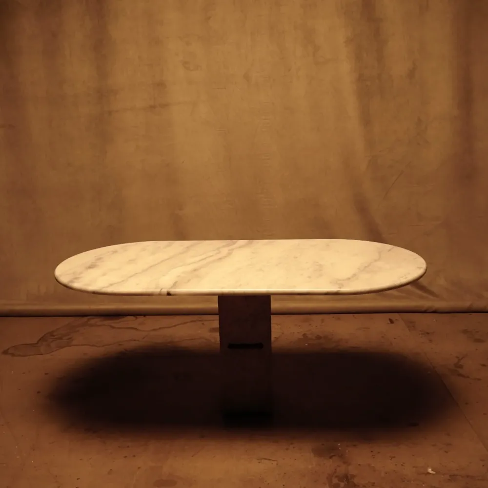 Tablero de Mesa de Mármol Ovalada con Anillo Giratorio 360°
