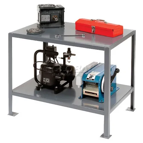 36"W x 24"D Stainless Steel Stationary Machine Square Edge Table Gris 2 Shelves WS236GP