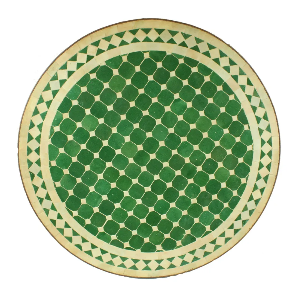 Salamandra Profesional Mesa mosaico de Marruecos - Redonda - Esmaltada en verde y blanco - M60-30