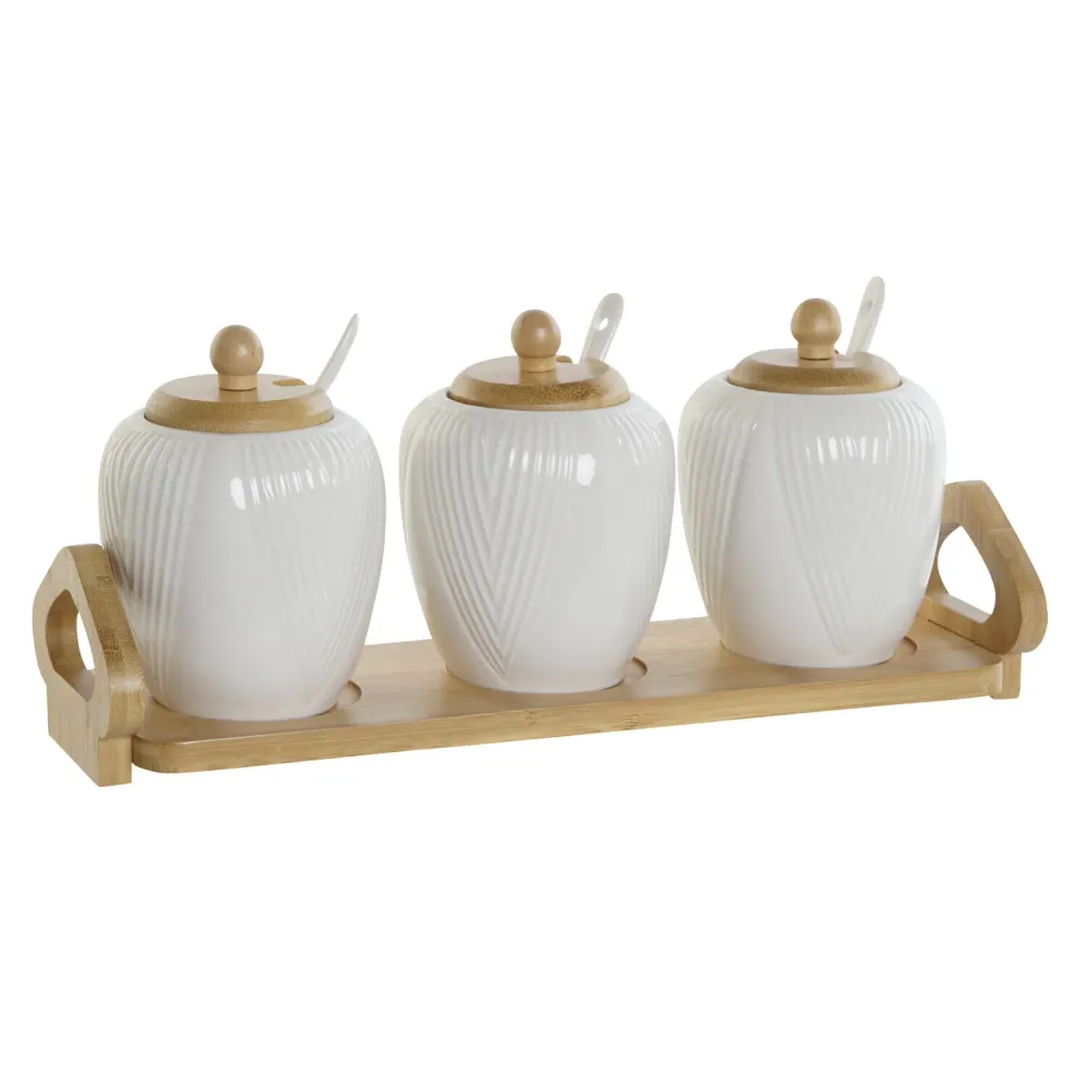 AZUCARERO SET 4 PORCELANA BAMBU 31X9X7 BLANCO