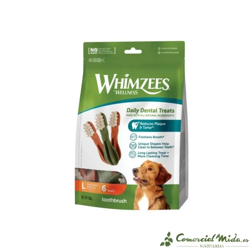 SNACKS WHIMZEES BAG TOOTHBRUSH L Snacks Dental para Perros Grandes 6UDS para Prevención de Caries