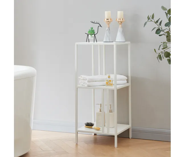 Estanterí de pie Kumlinge de 3 niveles con diseño industrial acero 80 x 35 x 35 cm - Blanco con Remaches de Acero Incluidos
