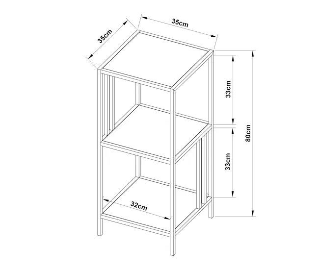 Estanterí de pie Kumlinge de 3 niveles con diseño industrial acero 80 x 35 x 35 cm - Blanco con Remaches de Acero Incluidos