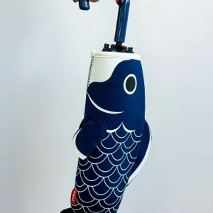Ombrello pieghevole con fantasia di pesce Koi blu