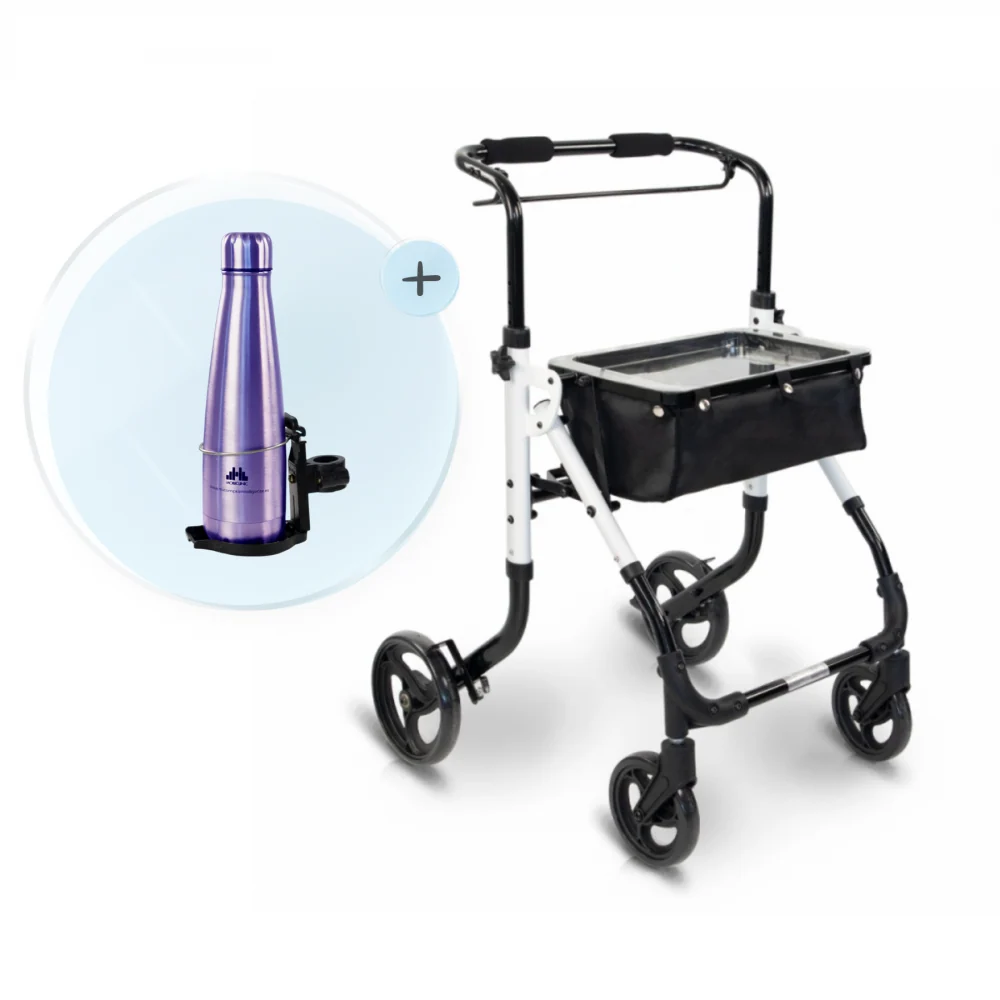 Pack Olimpo Plus | Andador Olimpo | Soporte de Botella | Empuñadura monomando | Plegable | Liviano | Mobiclinic en Paquete...