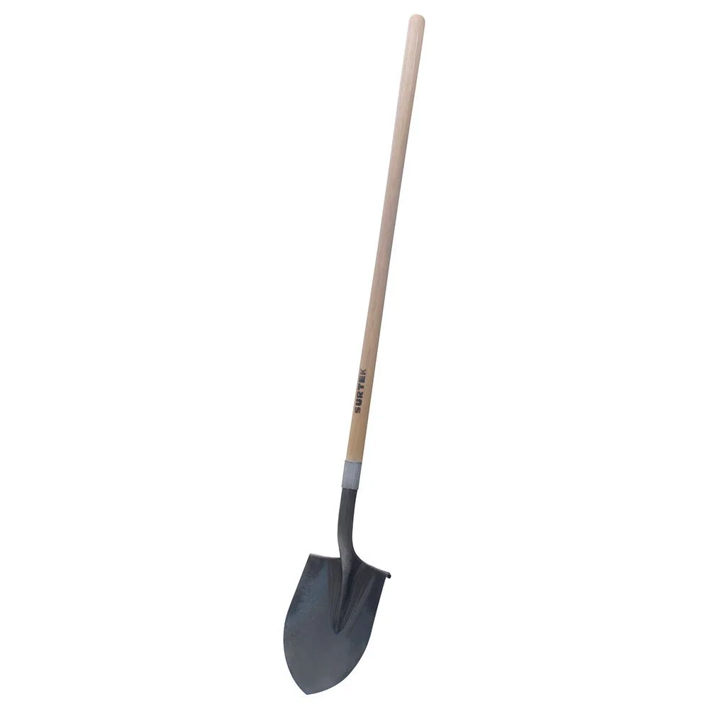Pala con mango extenso de madera con anillo crimpado, redonda surtek