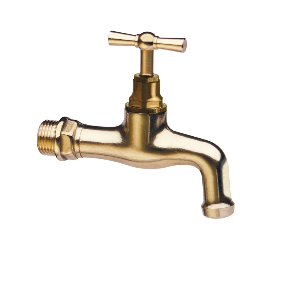 Rubinetto da giardino curvo ottone lucidato con maniglia T