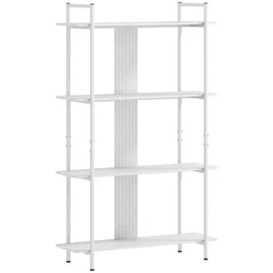 HOMCOM Estanterí de 4 Niveles Estanterí Librerí con Panel Perforado y Marco Metálico Estanterí Estrecha para Sala de Estar...