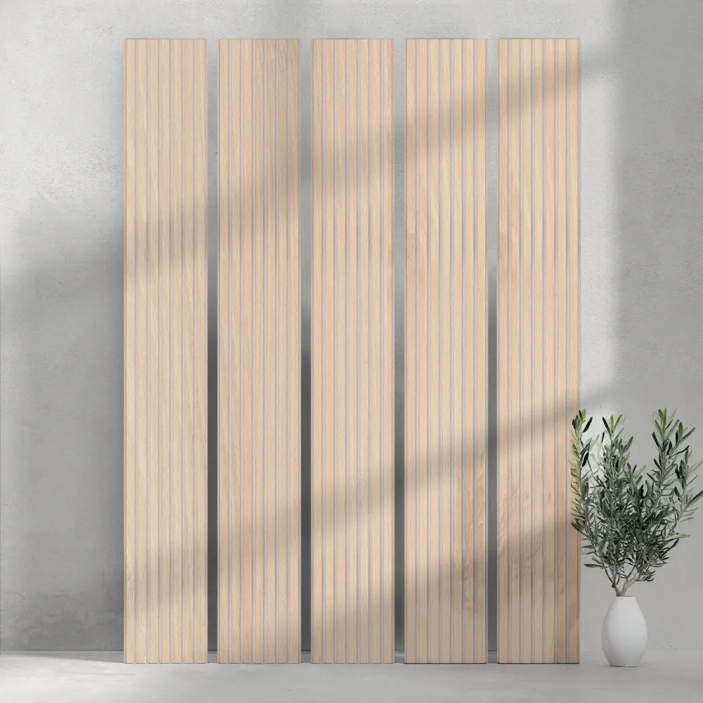 118" Tall ULTRALIGHT Flexible Lightweight Nieve Oak Acoustic Wood Slat Wall Panels Beige Felt Backing