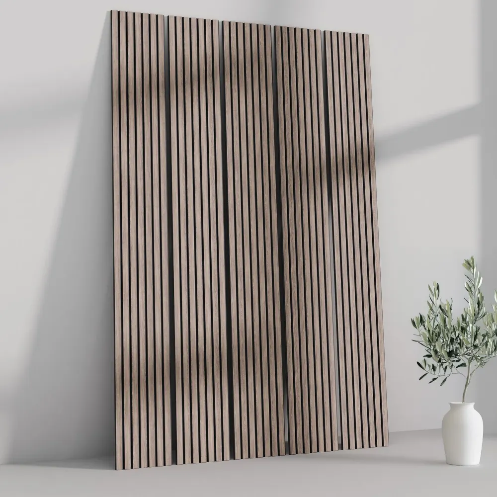106" Tall ULTRALIGHT Flexible Lightweight Nogal Acoustic Wood Slat Wall Panels Black Felt Backing