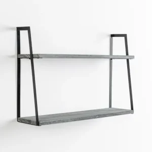 Estanterí de pared Eloi de 2 niveles Gris, madera de Paulownia