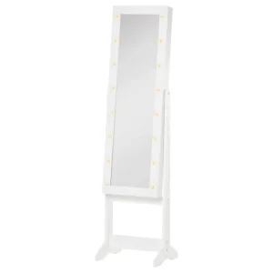 HOMCOM Espejo Joyero de Pie Armario de Joyerí con 16 Luces LED y Ángulo Ajustable Organizador de Joyas con Estantes Ranura...