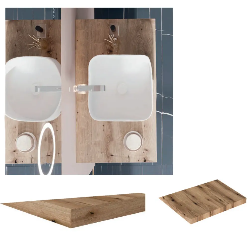 Certificado HACCP Mobile bagno con lavabo d'appoggio ceramica e specchio led cm 80 rovere naturale e blu pastello opaco- C...