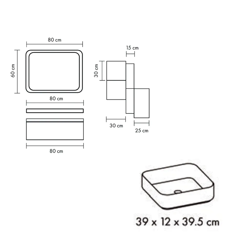 Certificado HACCP Mobile bagno con lavabo d'appoggio ceramica e specchio led cm 80 rovere naturale e blu pastello opaco- C...