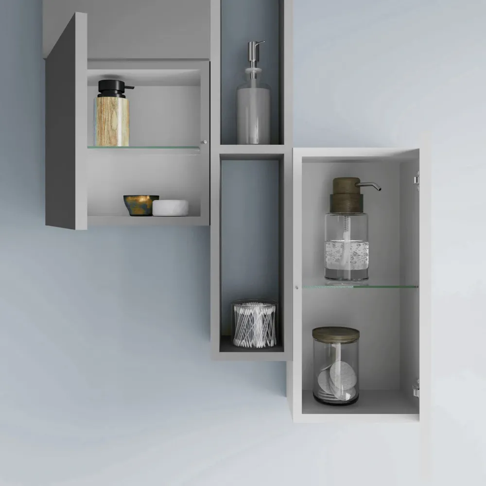 Certificado HACCP Mobile bagno con lavabo d'appoggio ceramica e specchio led cm 80 rovere naturale e blu pastello opaco- C...