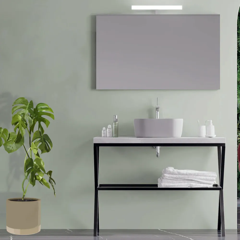 Gancho de Acero Mobile bagno metallo nero con lavabo d'appoggio e specchio cm 100 top beton- Cubi&Co modello Destiny 5
