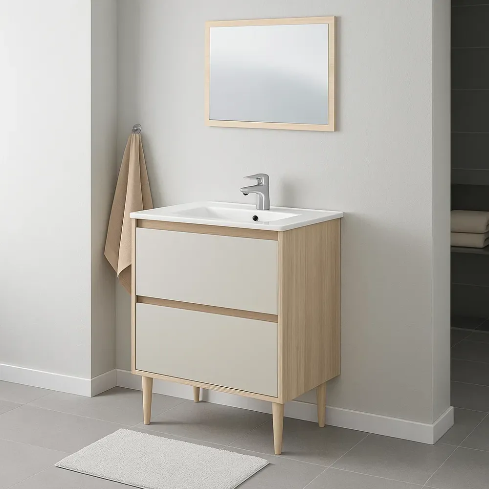 Mobile bagno con specchiera e lavabo Cubi&Co modello Venezia - Rovere Bianco
