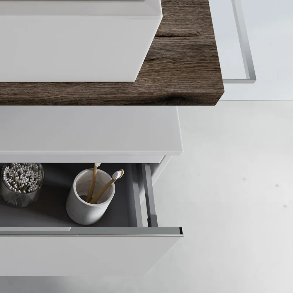 Portarrollos de Papel Mobile bagno con lavabo d'appoggio ceramica e specchio led cm 80 rovere fossile e blu pastello opaco...