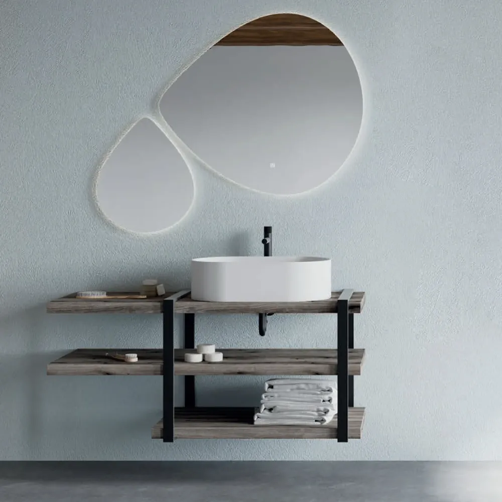 Portarrollos de Papel Mobile bagno sospeso con lavabo d'appoggio e doppio specchio led con mensole rovere fossile Cubi&Co...