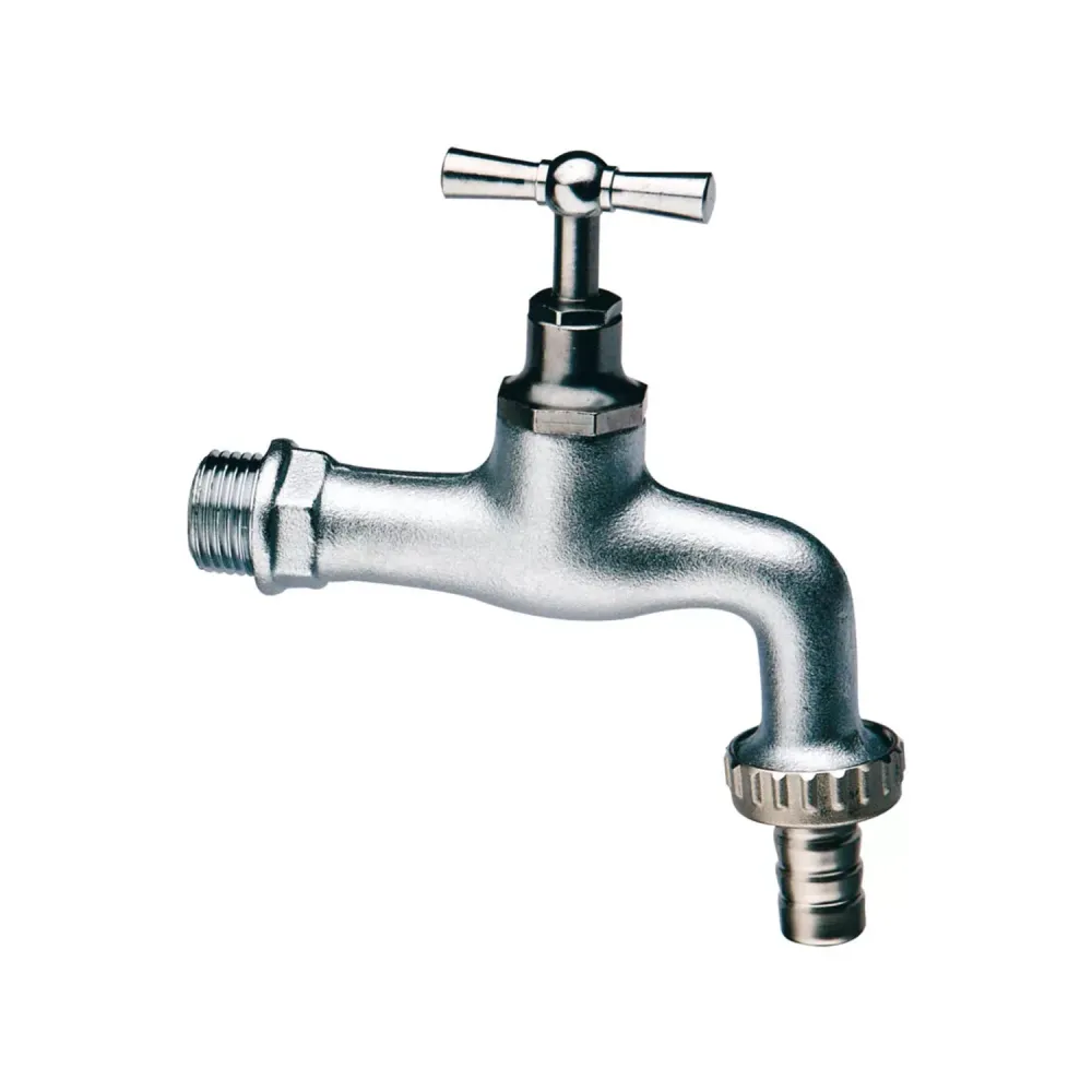 Rubinetto da giardino curvo ottone cromato sabbiato con maniglia T lucida attacco 3/4''