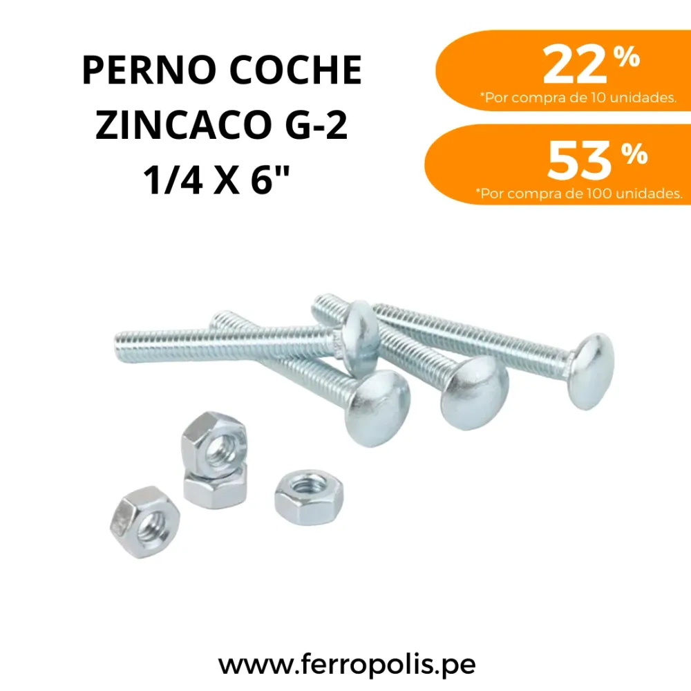PERNO COCHE 1/4" x 6" c/t ( x und ) con Rosca Completa