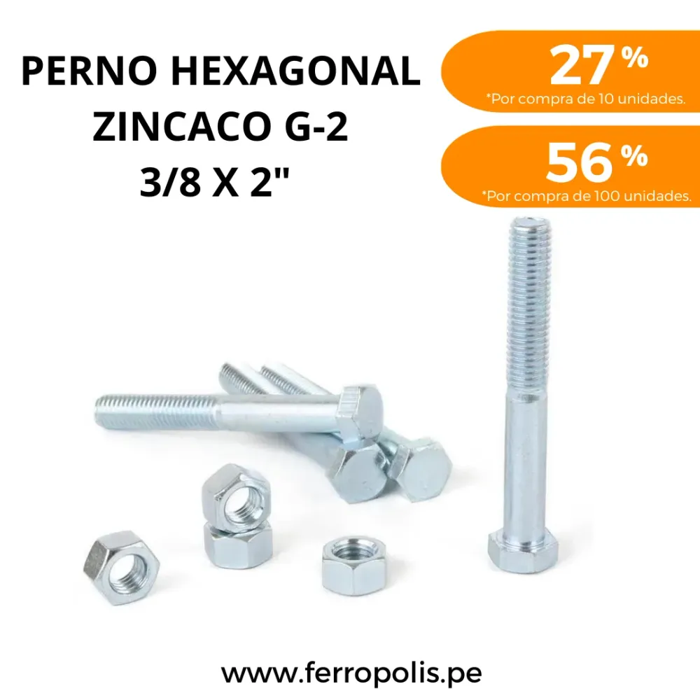 Preno de Aleación PERNO HEXAGONAL 3/8" X 2" C/T ( X UND )