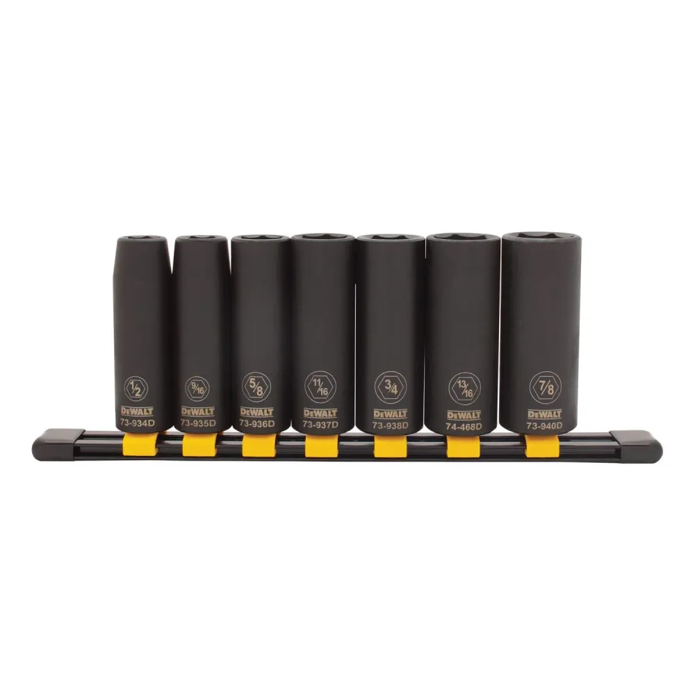 Dado de impacto profundo de 6 puntas SAE DeWalt de 1/2 pulg. x 1/2 pulg., 7 piezas